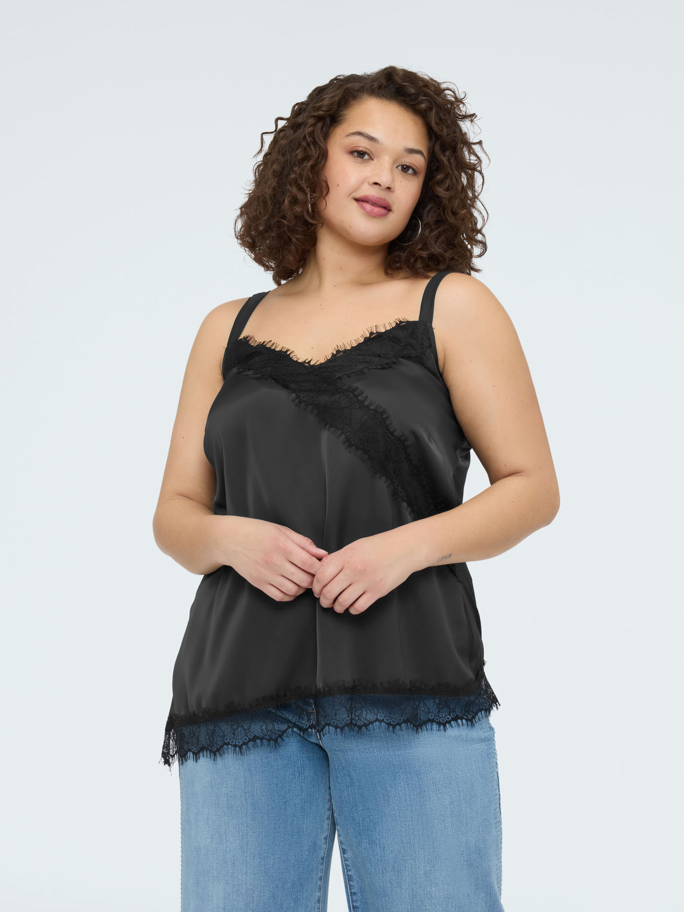 Satin top with lace details image number 0