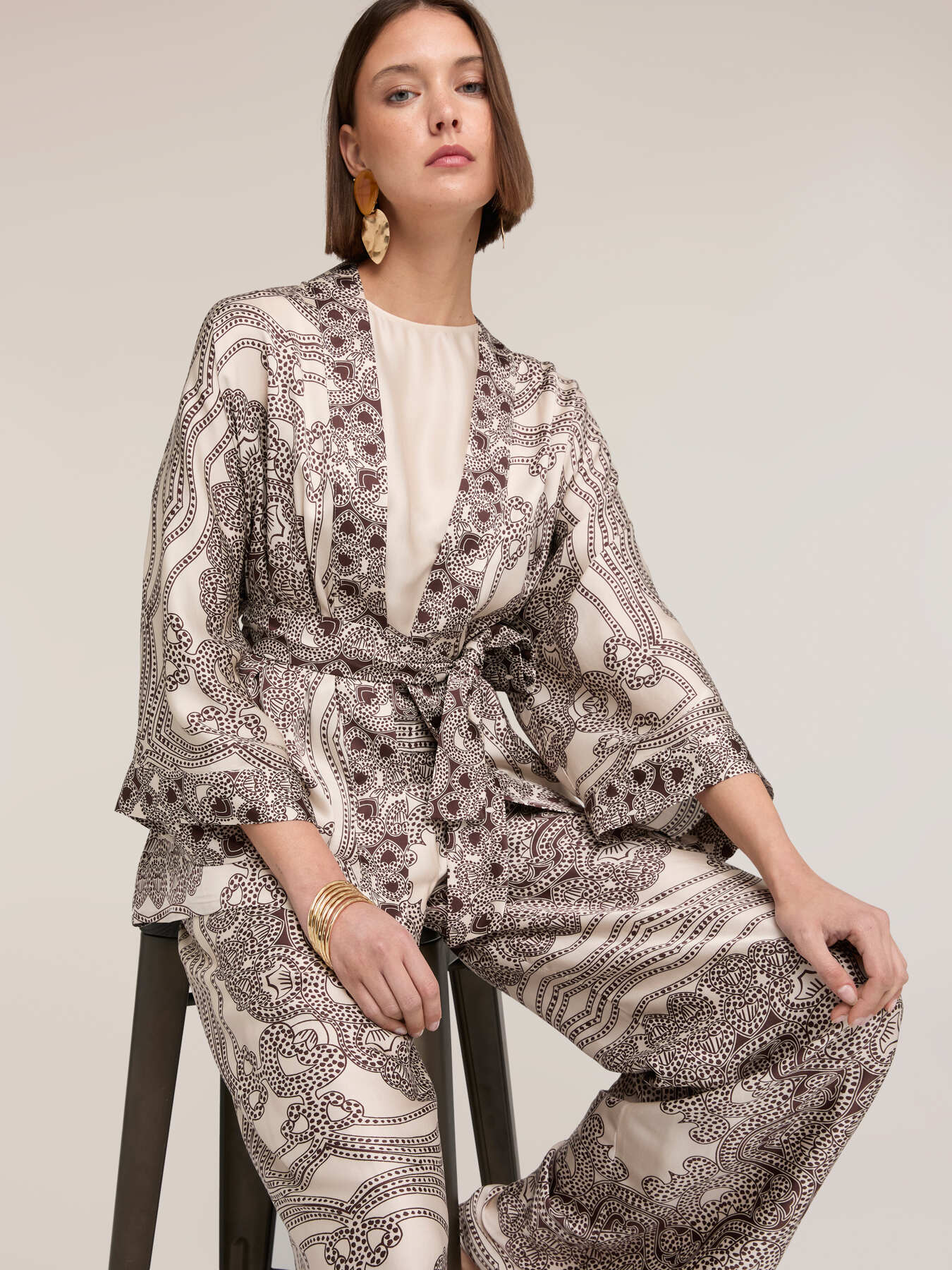 Kimono din satin cu imprimeu image number 0