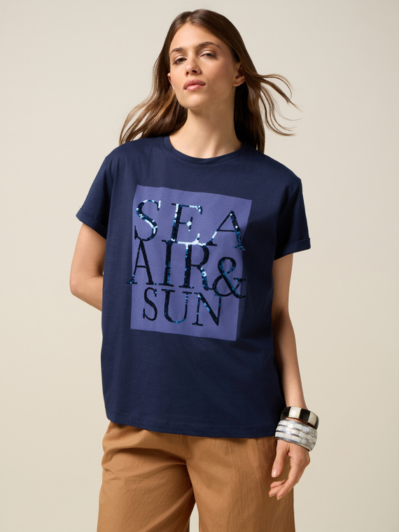 Jersey T-shirt with lettering embroidery