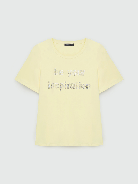 T-shirt avec inscription en cabochons