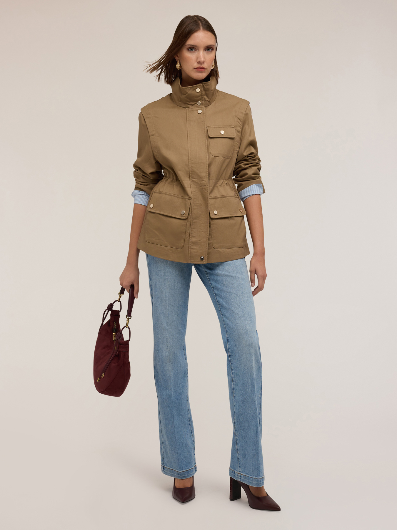 Mixed lyocell parka with detachable sleeves image number 0