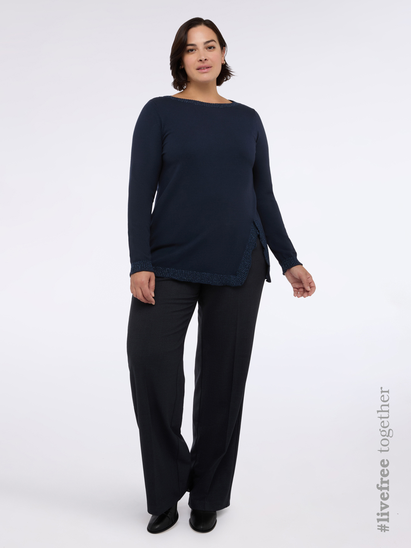 Crew neck sweater with side slits and lurex details image number 0