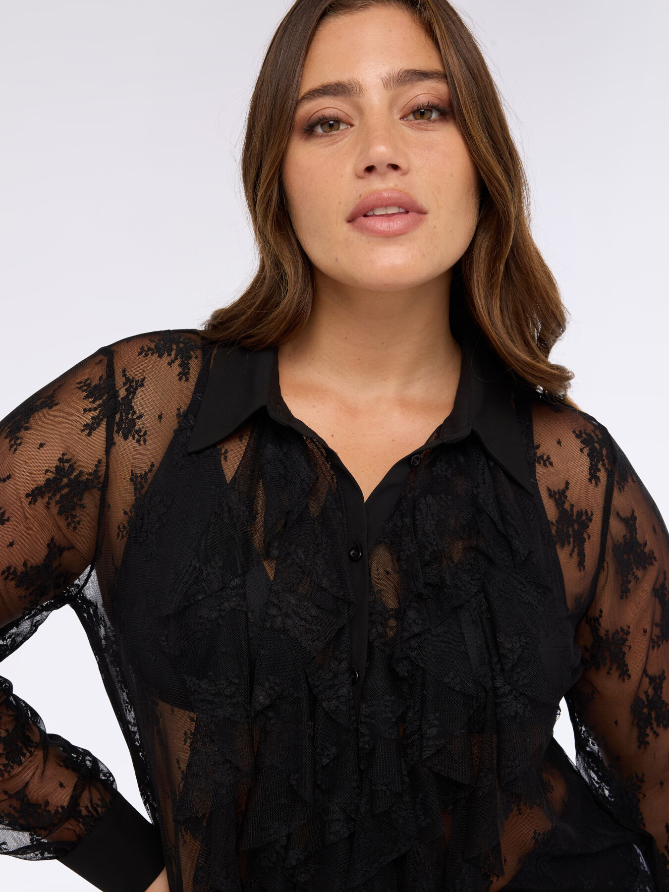 Lace shirt with ruffle on the front image number 0