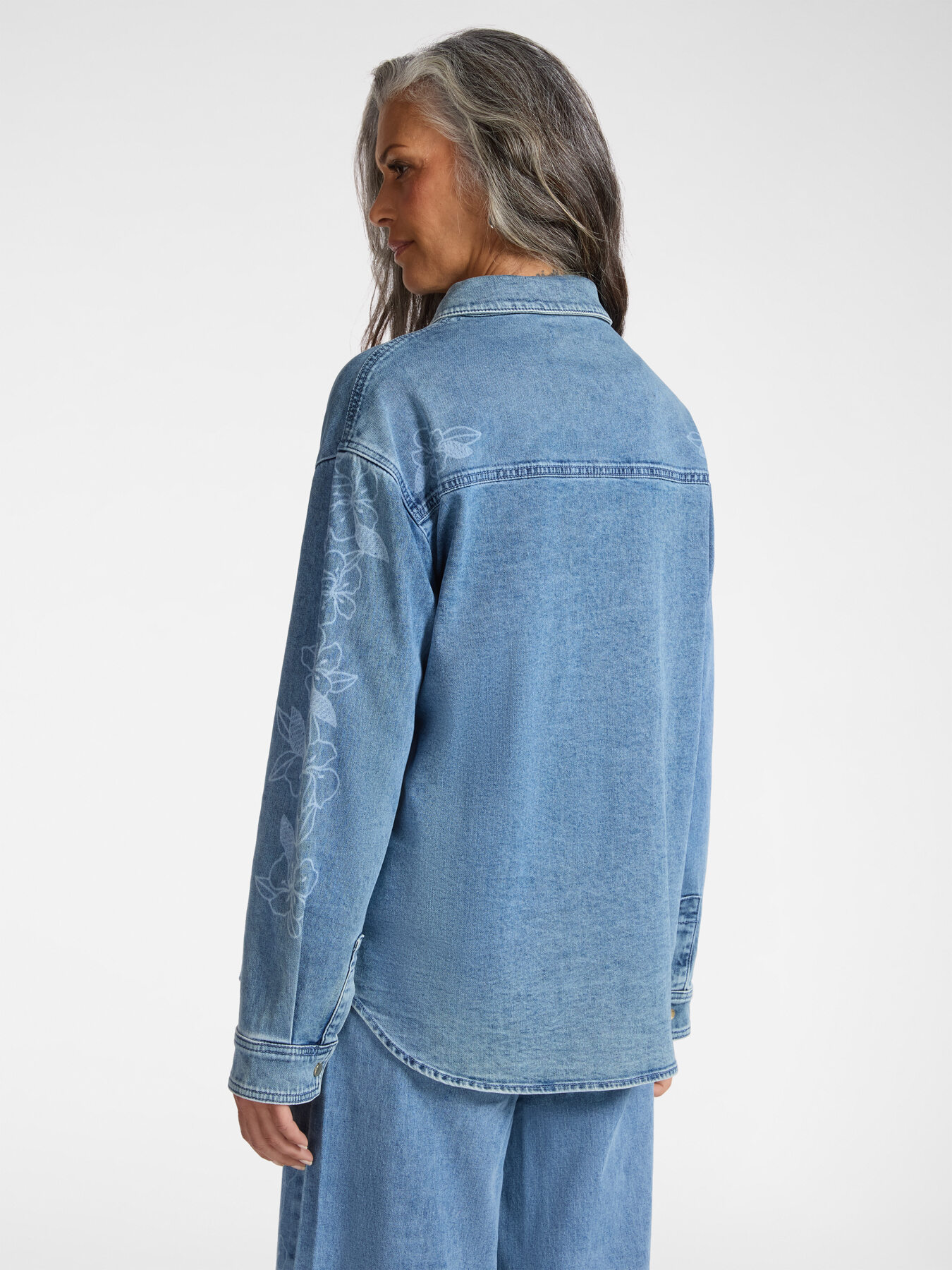 Camicia floreale in denim image number 1