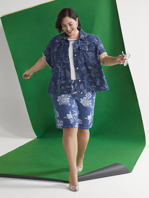 Jeanshemd mit Jacquard-Blattmuster