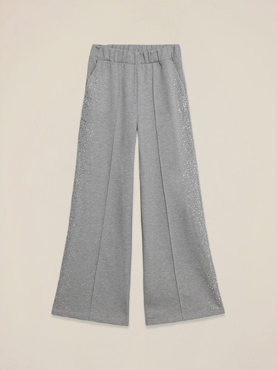 Pantaloni palazzo in felpa con cristalli