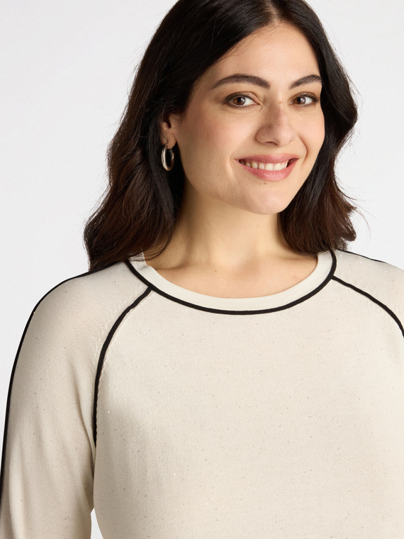 Pullover mit kontrastierendem schwarzen Bordüren und Mini-Pailletten
