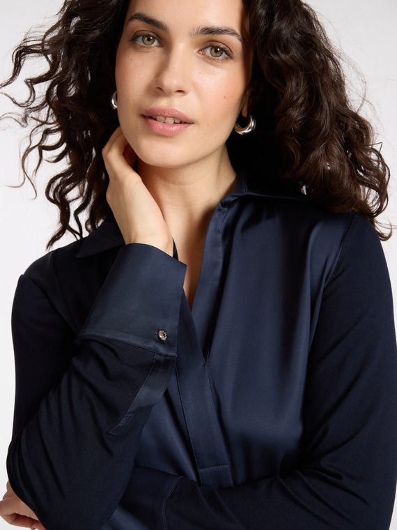 T-shirt polo in due tessuti