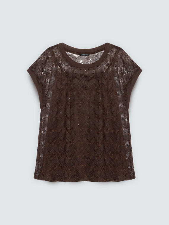Openwork ajour&eacute; knit top with sequins