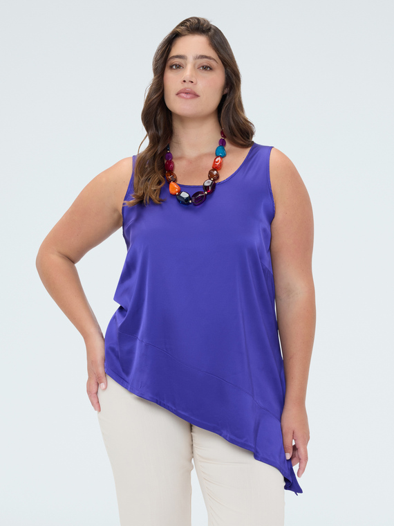 Satin top with asymmetric hem