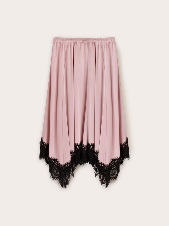 Satin skirt with lace trim