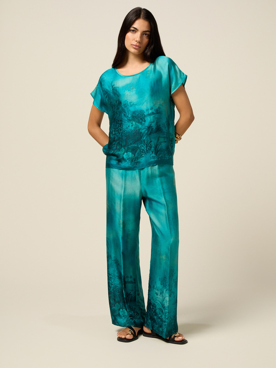 Patterned satin palazzo pants