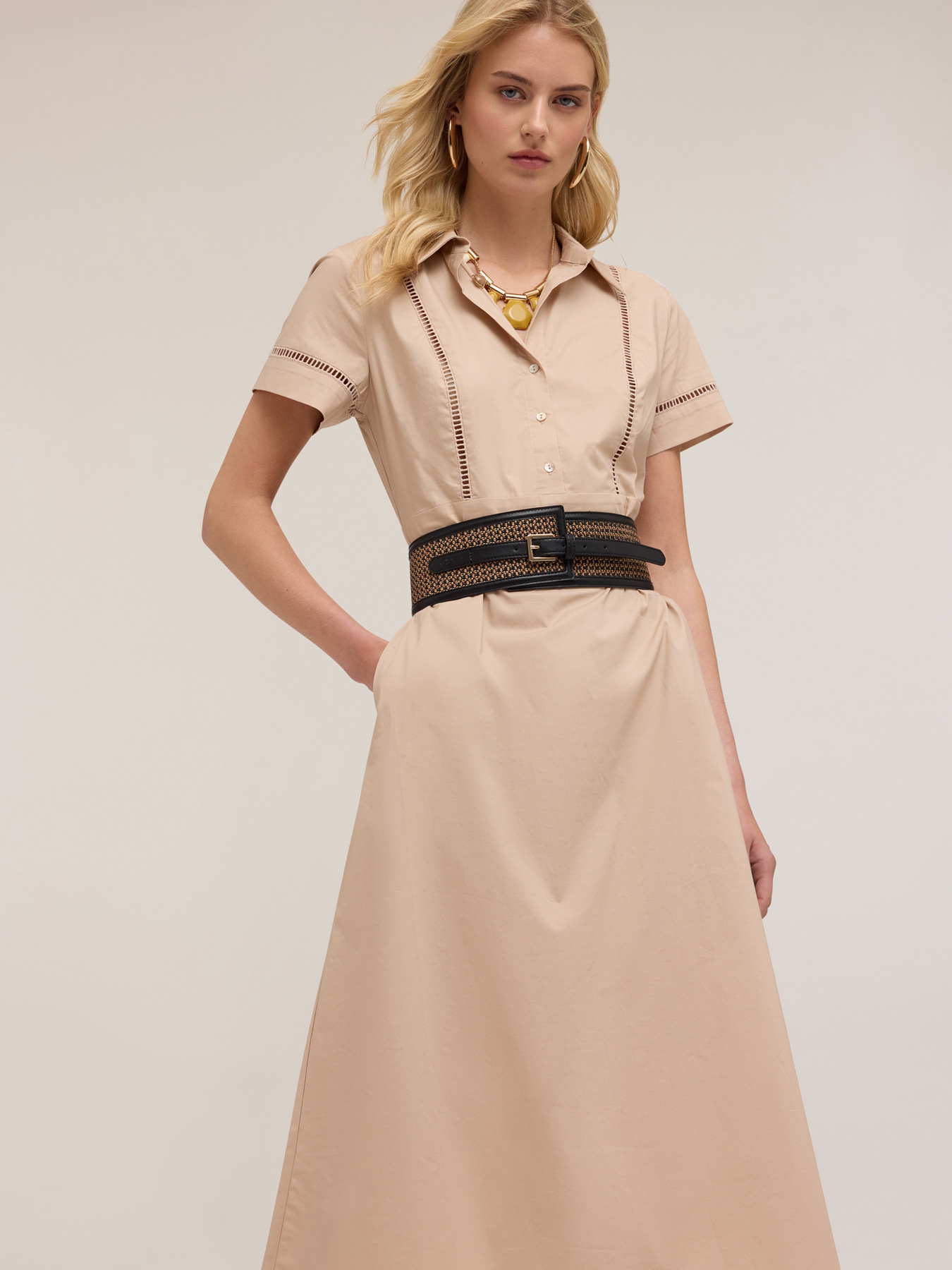 Vestito chemisier con ajour&eacute; image number 2