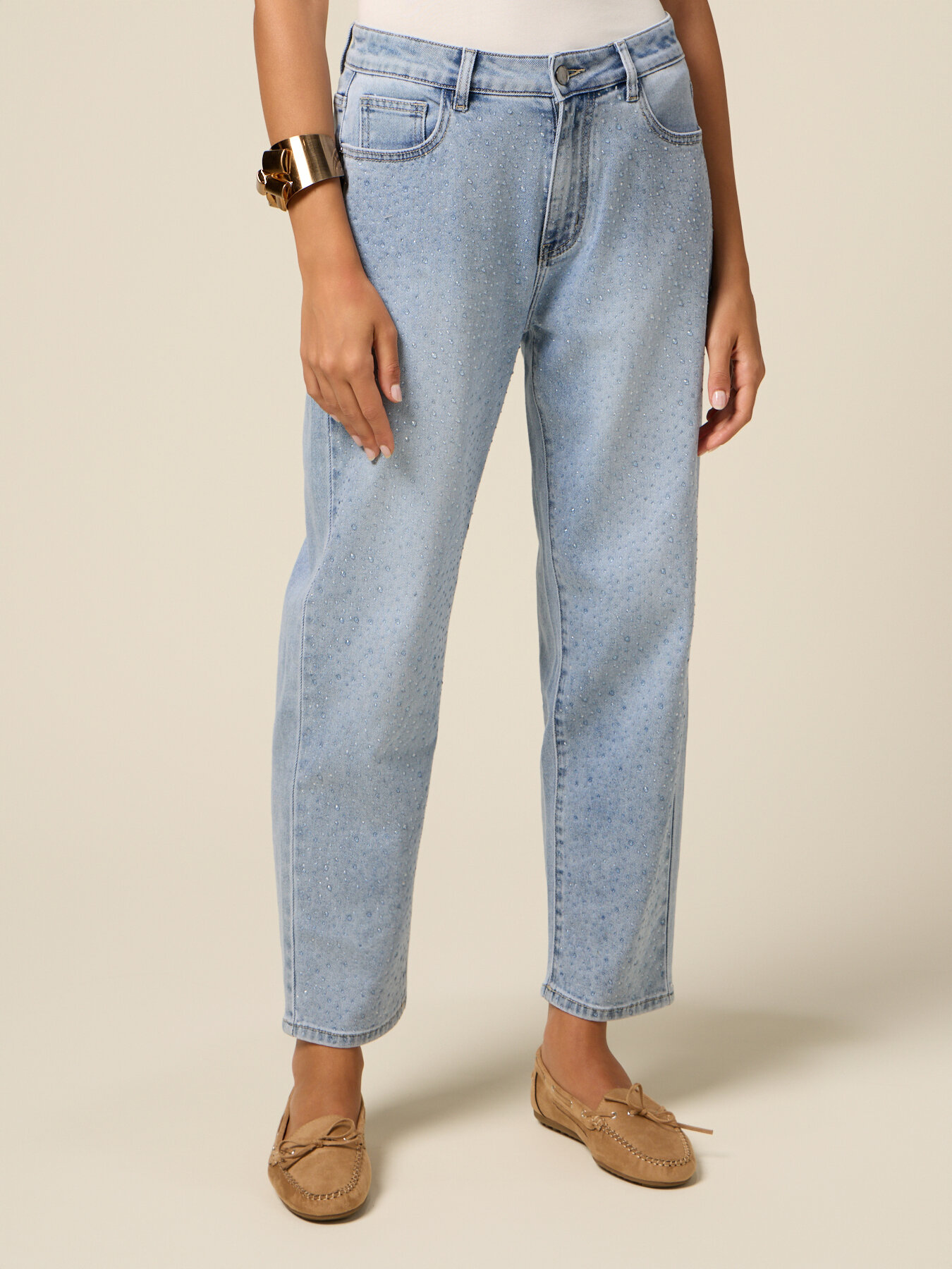 Jeans regular con micro cristalli image number 3