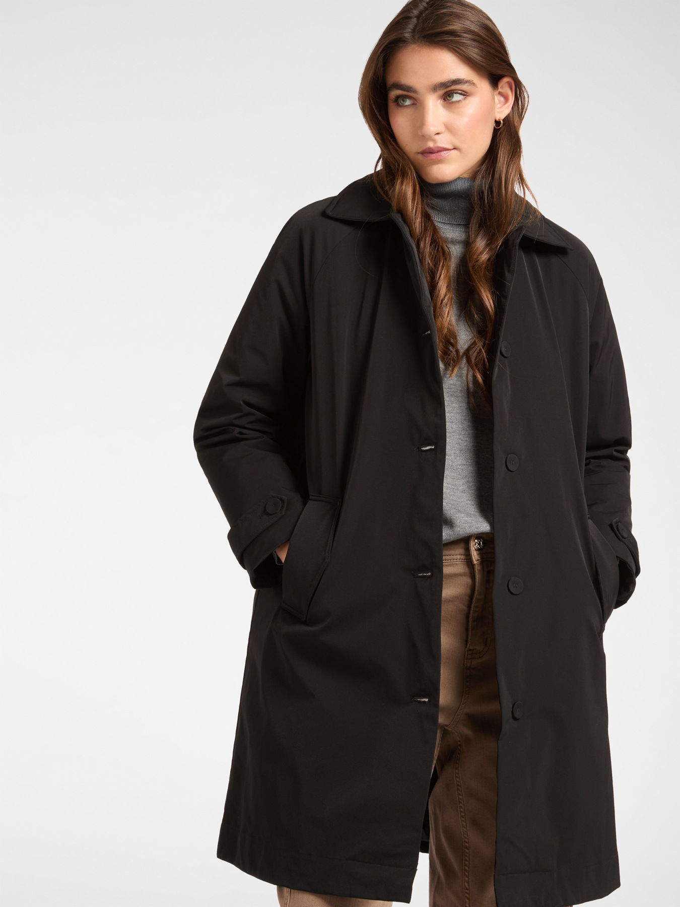Long down jacket with belt image number 0