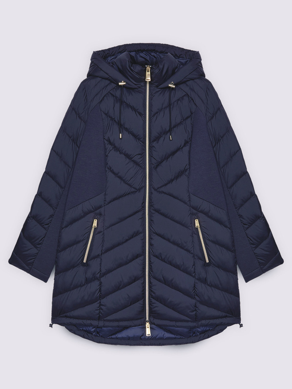 Long quilted down jacket with hood