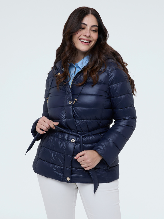Gesteppte Daunenjacke mit Bindeg&uuml;rtel