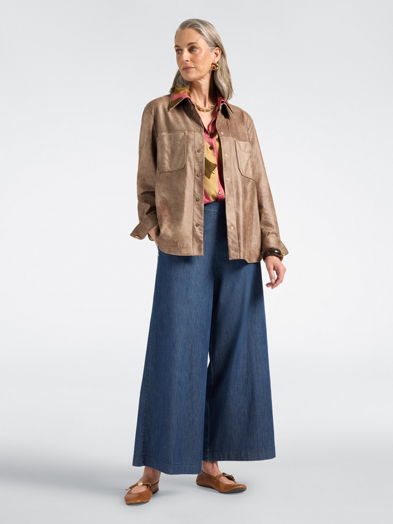 Palazzo-Jeans aus gewaschenem Chambray