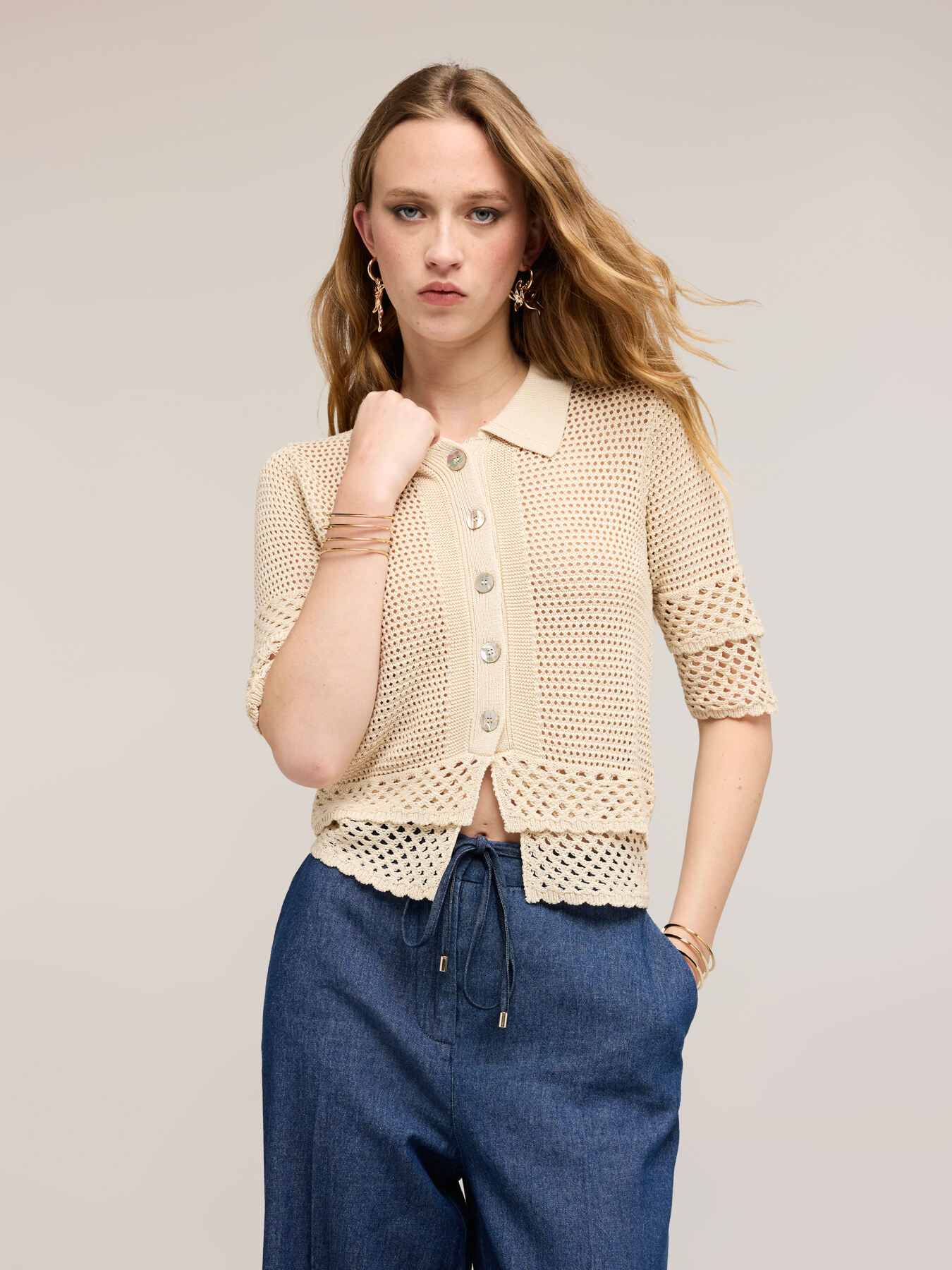 Openwork cardigan in fine knit image number 2