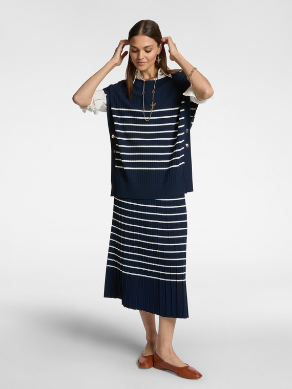 Striped pleated midiskirt