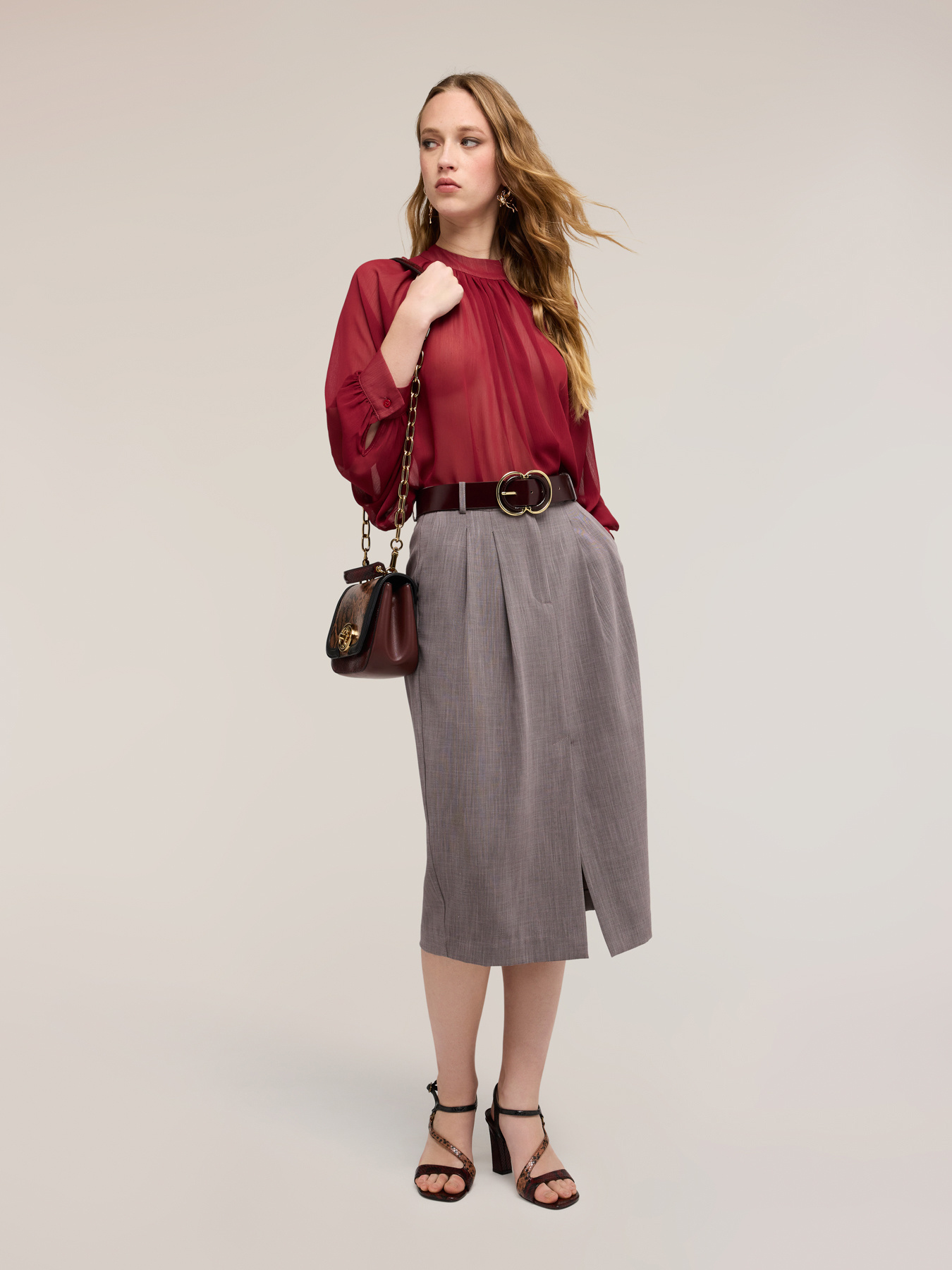 Midi pencil skirt with pleats image number 0