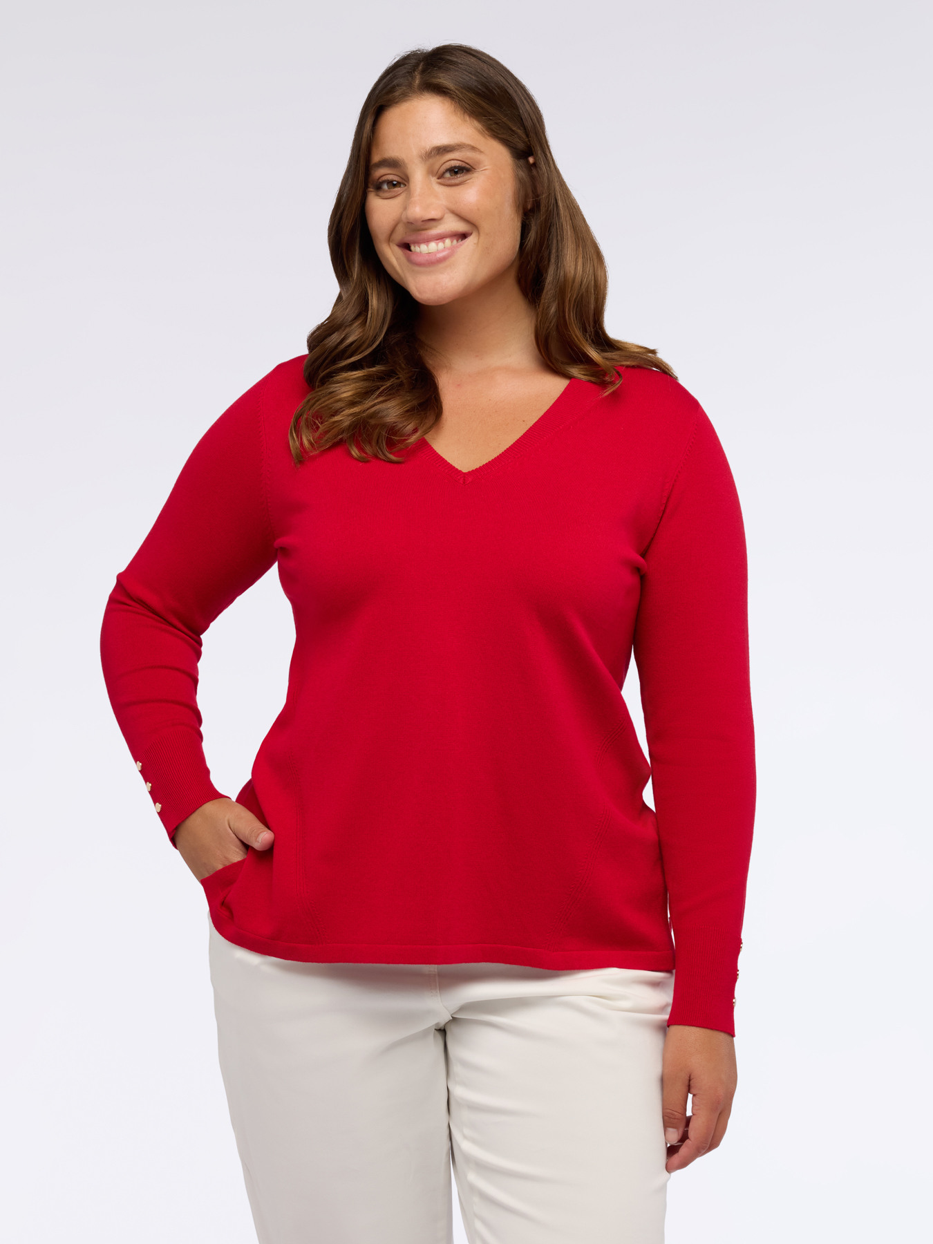 Maglia con scollo a V e bottoni sui polsini image number 0