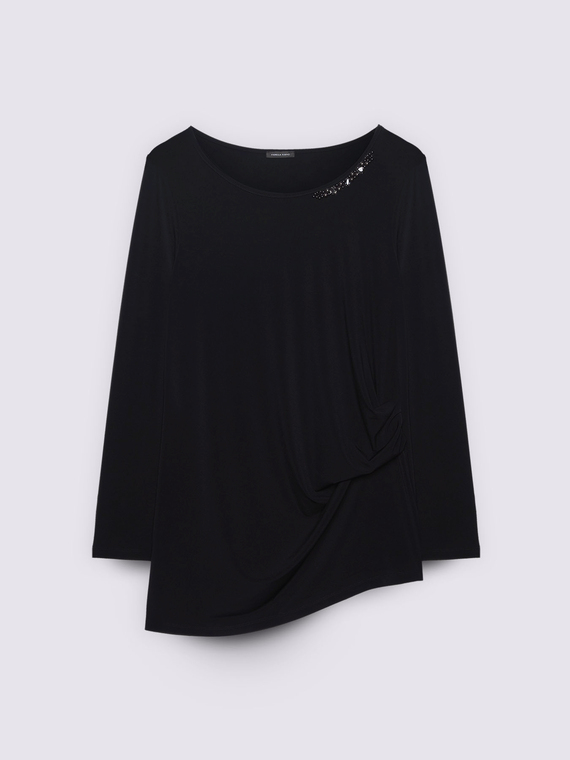 T-shirt avec drap&eacute; et sertissures