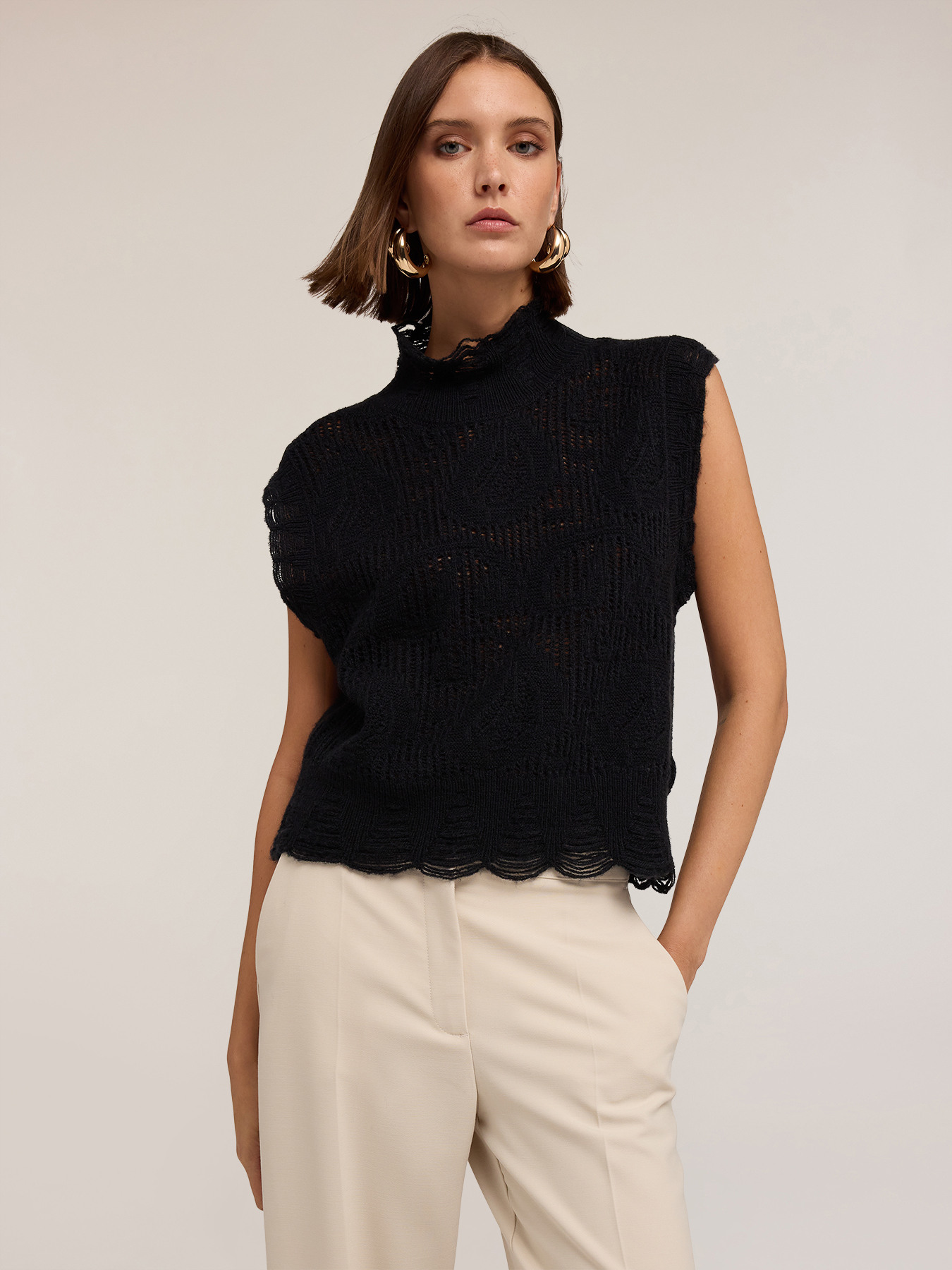 Pulover tricotat cu guler înalt image number 0