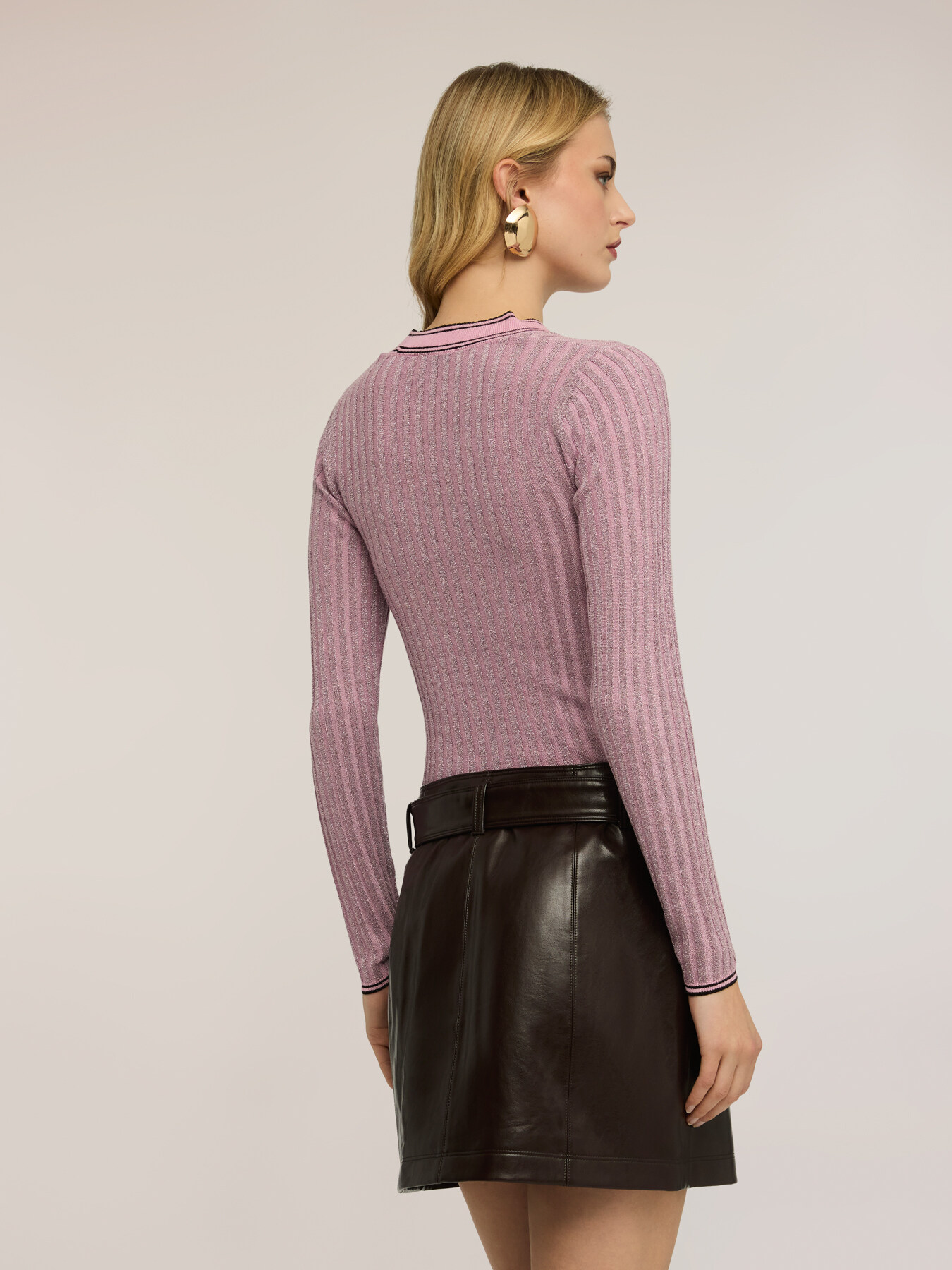 Ribbed knit cardigan with lurex blend image number 1