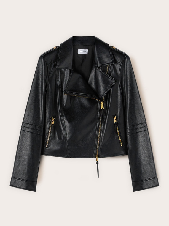 Biker jacket with gold zips