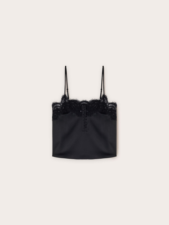 Top lingerie in raso con bordo in pizzo