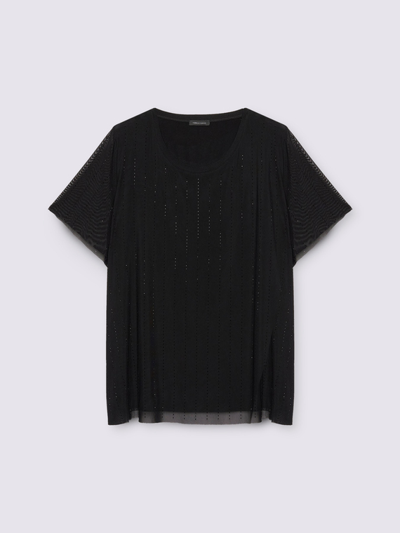 Jersey T-shirt with tulle and sequins