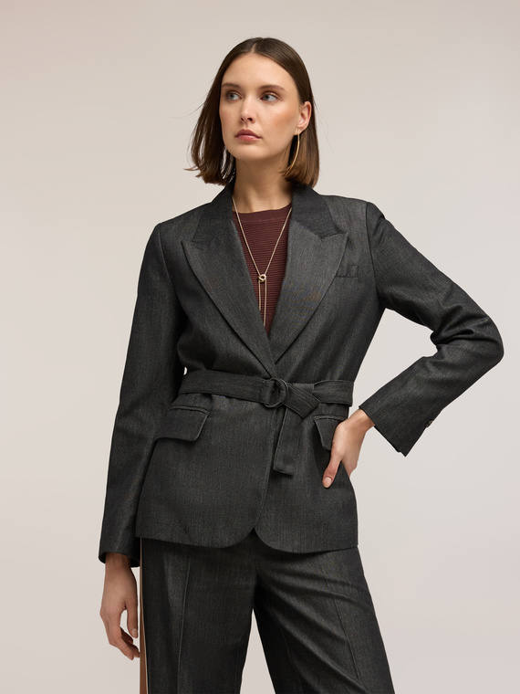 Belted ramie blend blazer