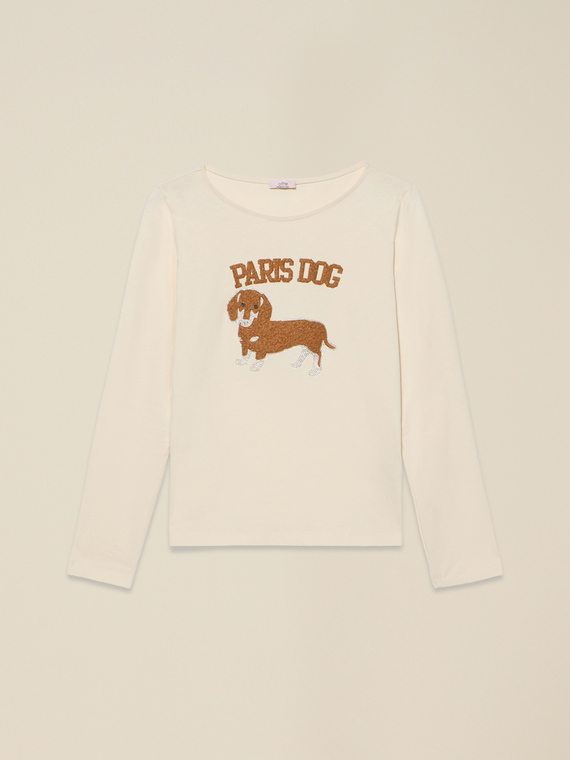 T-shirt with print and appliqués