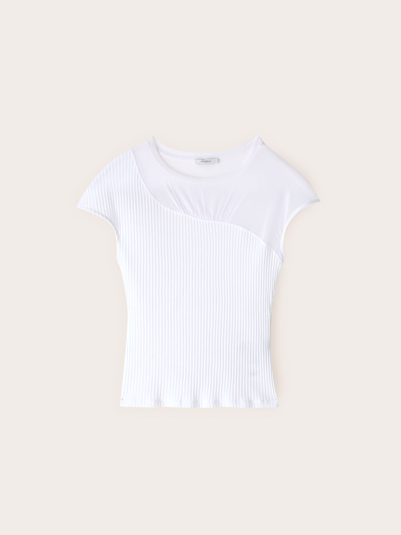 Bi-material t-shirt with draped insert image number 4