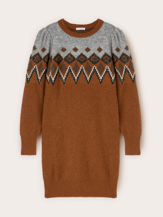 Vestito jacquard con maniche a palloncino