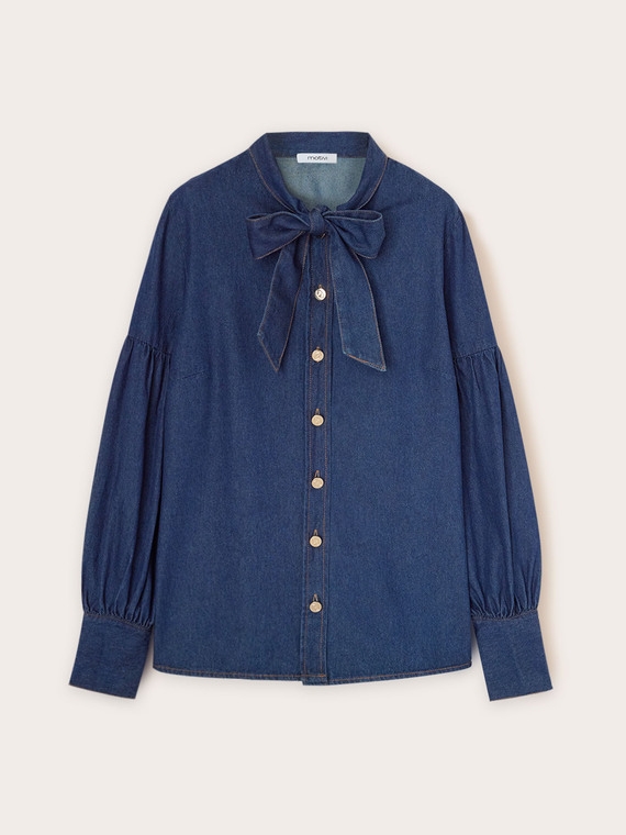 Denim shirt with a scarf collar