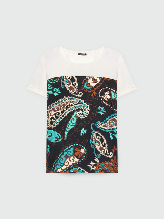 T-Shirt aus zwei Materialien mit Aufdruck