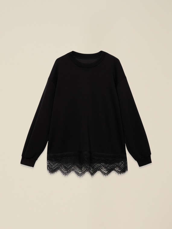 Felpa con bordo in pizzo