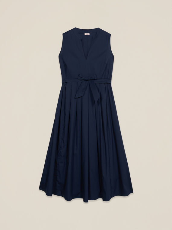 Vestito midi in popeline con cintura