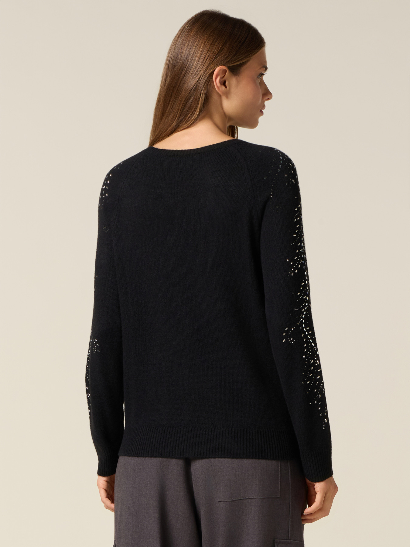 Mixed cashmere sweater with lace image number 1