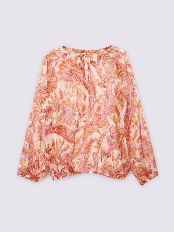 Bluse mit Paisley-Muster und Schnüren