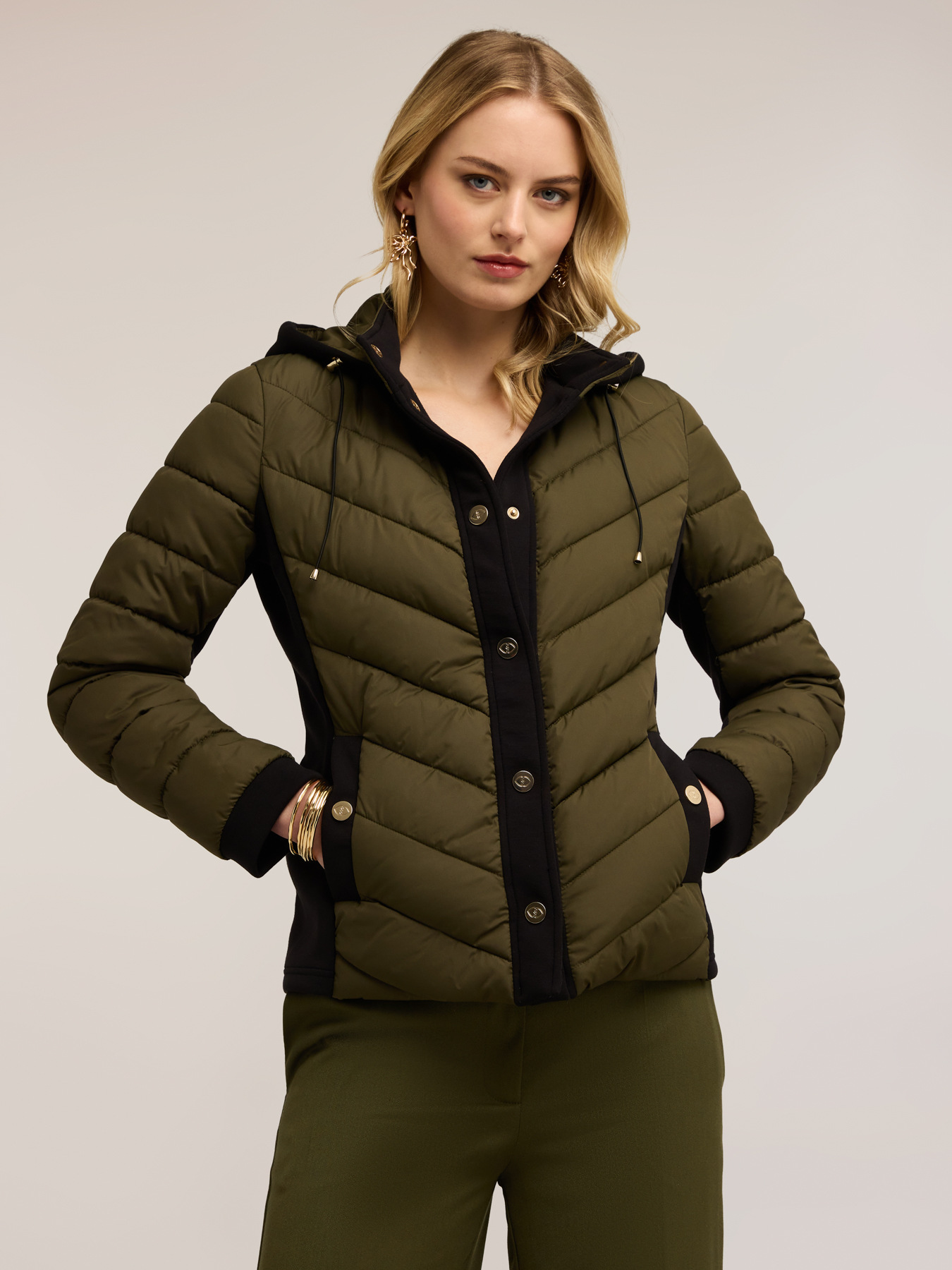 Lightweight bi-material down jacket image number 0