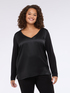 Two-material V-neck T-shirt with long sleeves image number 0