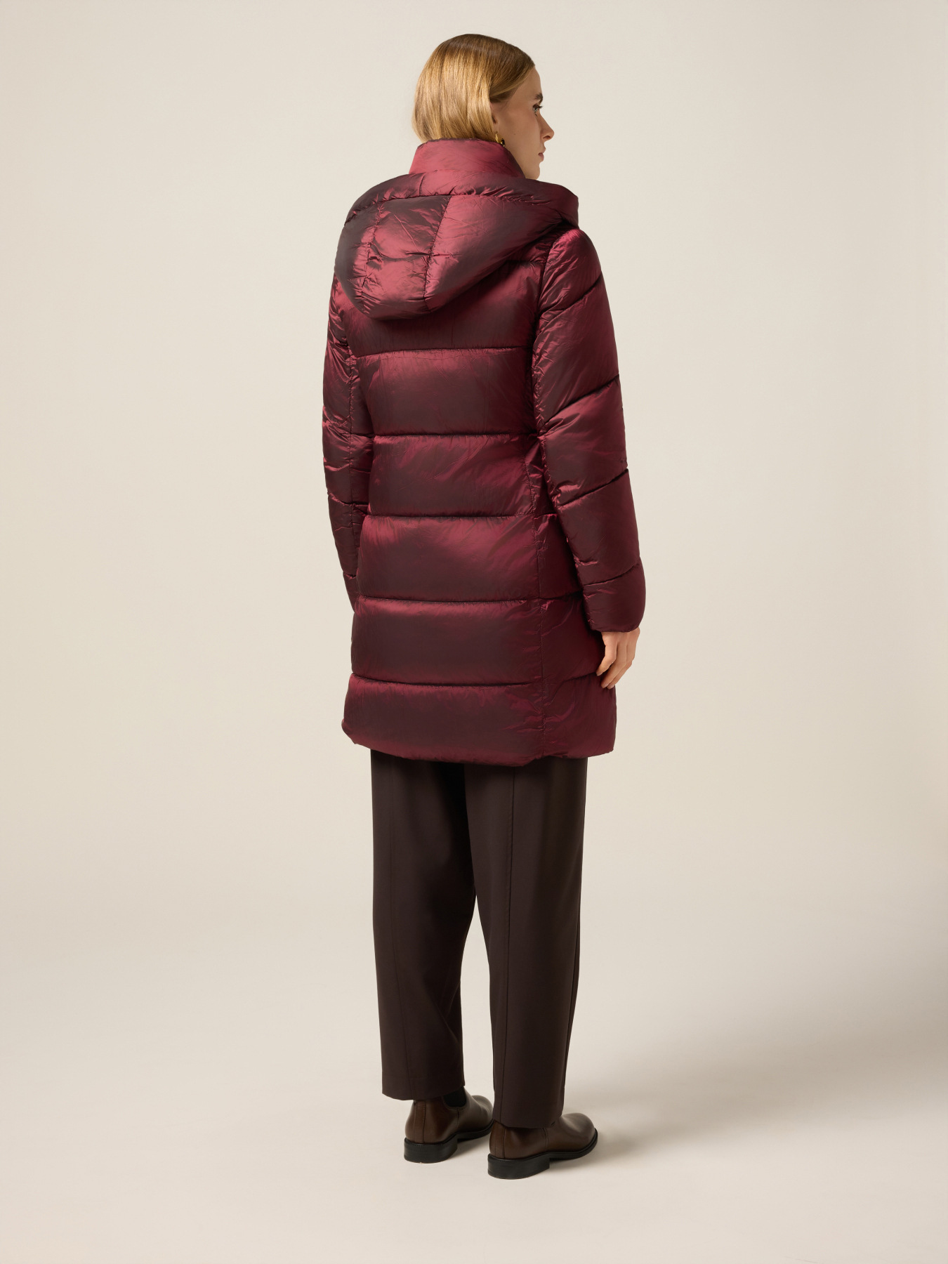 Long nylon down jacket with hood image number 1