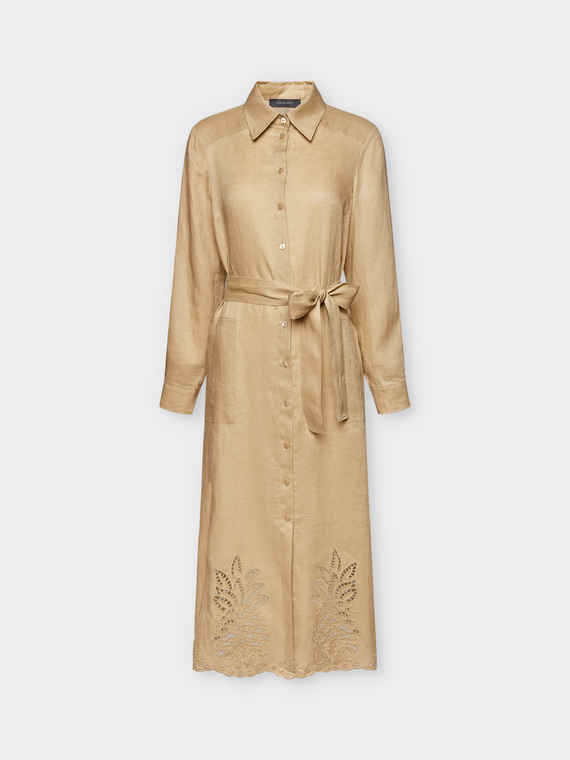 Linen dress with embroidered hem