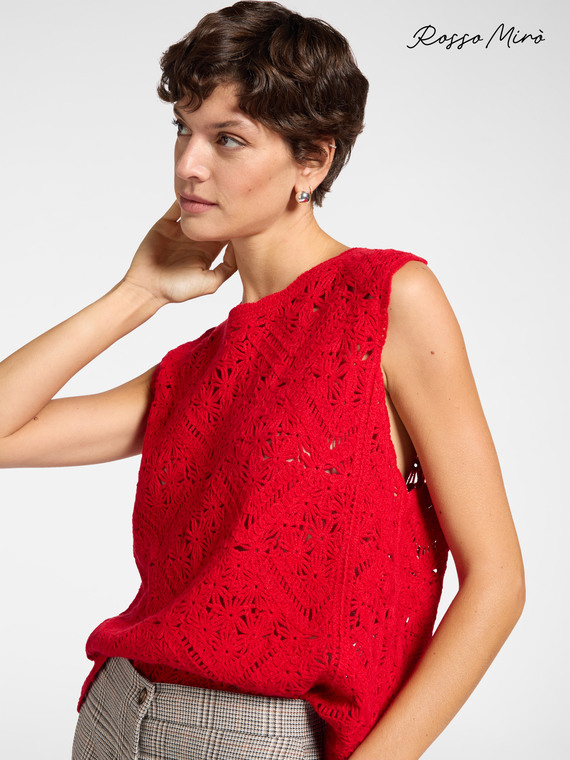Sleeveless lace stitch sweater
