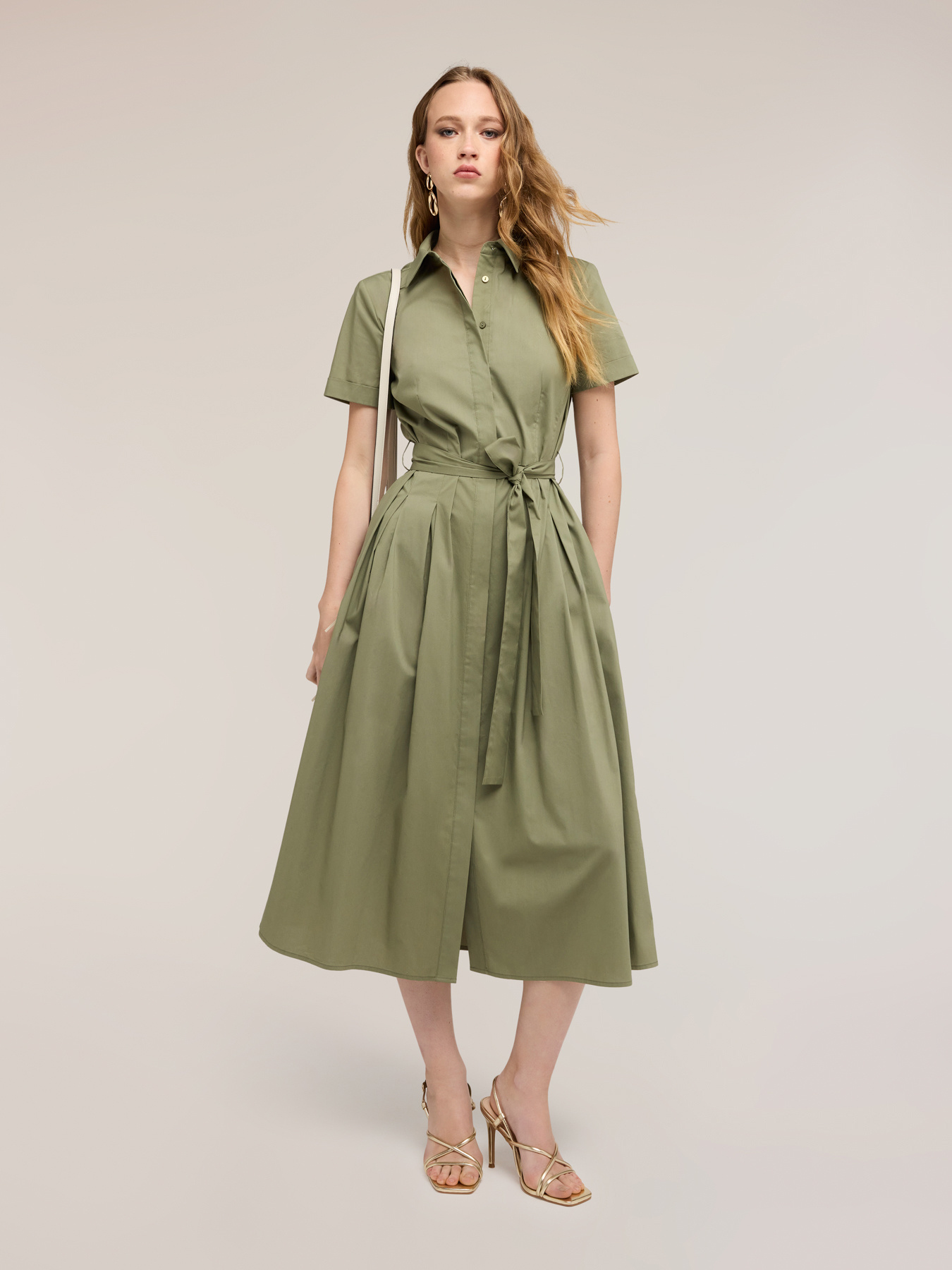 Rochie tip cămașă din poplin cu curea image number 0