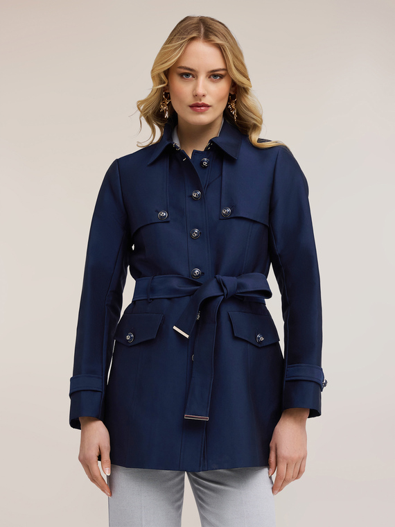 Mixed cotton trench coat with belt