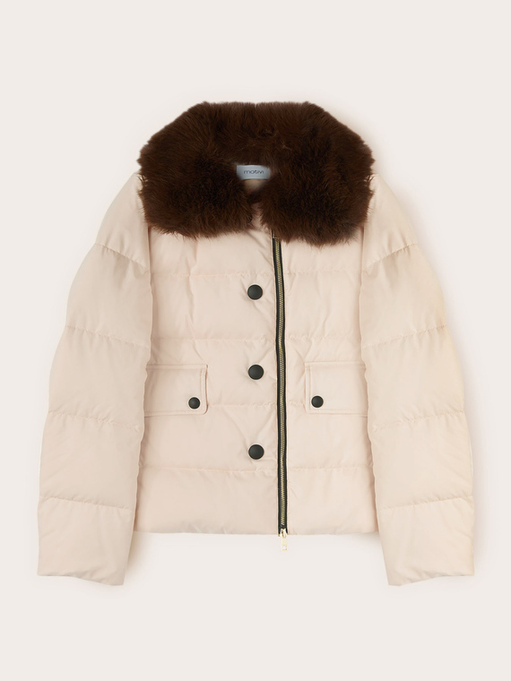 Heavy short down jacket with high collar